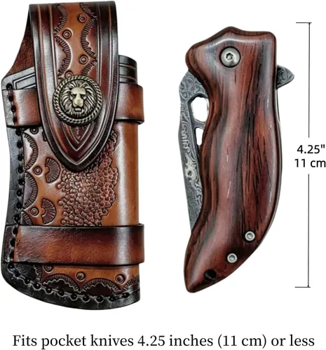 Vista 3 de Funda de Cuero Genuino para Cuchillo de Bolsillo de 4.25'', Funda con Broche de Transporte Horizontal para Leatherman Wave, Bolsa de Cuero de Grano