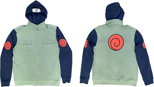 Vista 3 de Ripple Junction Naruto Shippuden Kakashi Hatake Cosplay Military-Style Sudadera con capucha para hombre con diadema