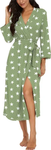 Vista 27 de VINTATRE Bata tipo kimono para mujer, bata larga de punto, ligera, suave, ropa de dormir con cuello en V, casual, ropa de descanso para mujer Verde