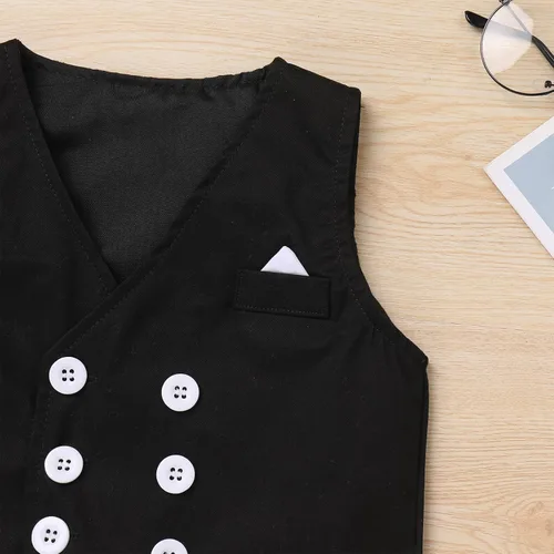 Vista 43 de IDOPIP Trajes de otoño e invierno para niños pequeños, camisa de manga larga con corbatín + chaleco + pantalones largos, overoles