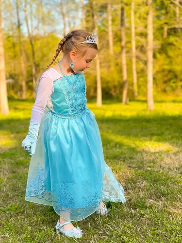 Vista 3 de Aoiviss Disfraz de princesa Elsa para niñas, vestido de Frozen para Halloween, cumpleaños, cosplay