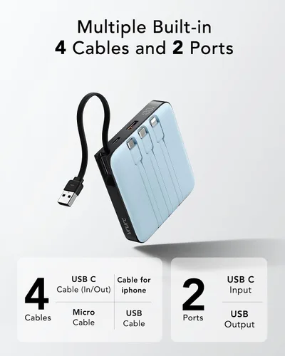 Vista 7 de VRURC Cargador portátil con 4 cables incorporados, paquete de batería de 20000mAh Cargador portátil PD 20W de carga rápida, banco de energía