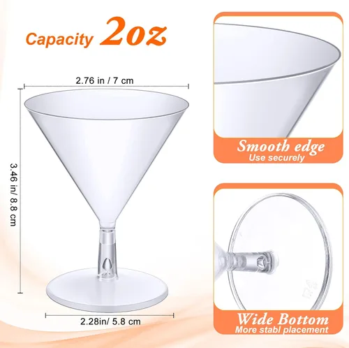 Vista 3 de Boao 100 vasos de Martini de plástico de 2 onzas, a granel, transparentes