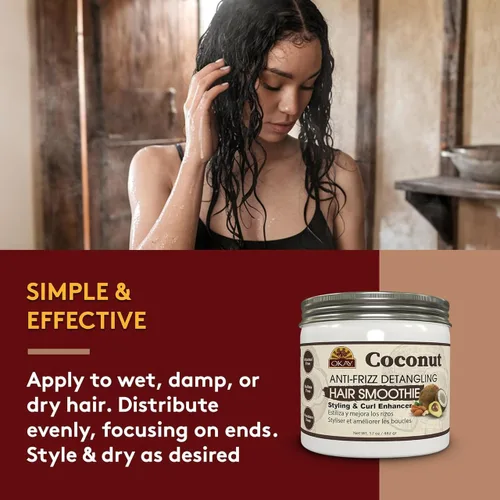 Vista 3 de Okay Batido desenredante de coco antiencrespamiento para el cabello, 17 onzas, blanco, 17 onzas