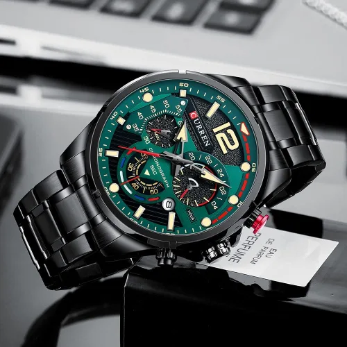 Vista 3 de Reloj para hombre cronógrafo moda militar multifunción impermeable cuarzo reloj de acero inoxidable azul