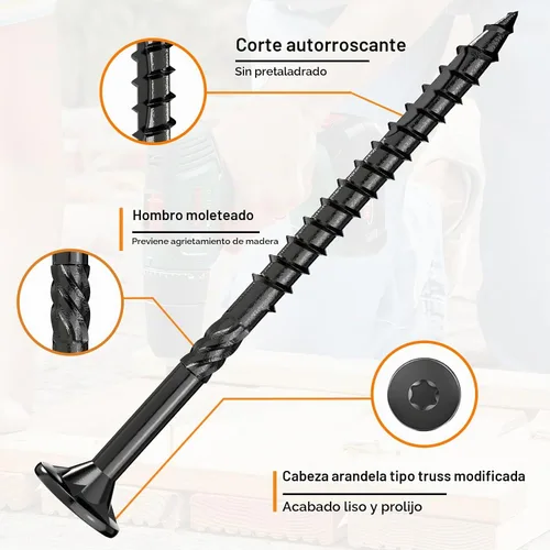 Vista 3 de #10 x 2-1/2" Tornillos para Terraza, 108 Piezas Tornillos para Madera con Cabeza Estrella, Tornillos para Madera Resistentes al Óxido para Negro