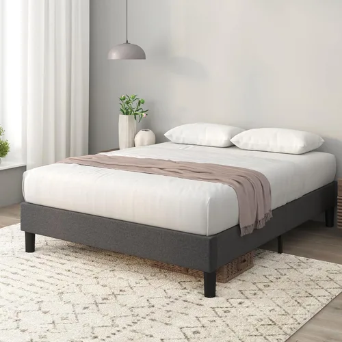 Vista 11 de Zinus Curtis - Base de cama con plataforma tapizada, base de colchón, soporte de listones de madera, no necesita somier, embalaje ecológico Gris