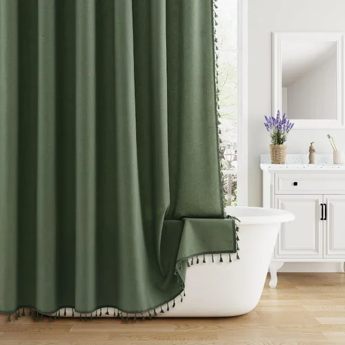 Vista 19 de Nanspring Cortina de ducha de lino extra larga para baño, 96 pulgadas Natural
