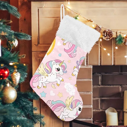 Vista 5 de Kigai 1 calcetín de Navidad lindo caballo grande cálido de 18 x 12 pulgadas, decoración de medias de Navidad colgantes para la familia, adornos