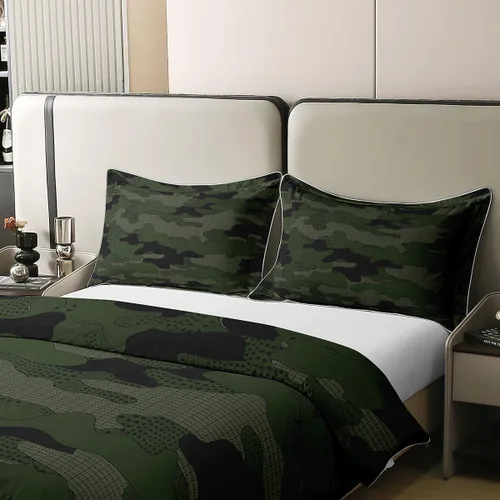 Vista 4 de jejeloiu Funda de edredón de camuflaje 100% algodón, tamaño individual, ropa de cama de camuflaje, juego de funda de edredón de algodón