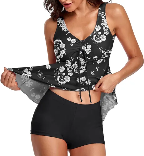 Vista 2 de Traje de baño de 3 piezas para mujer con cubierta sexy para mujer, traje de baño de dos piezas con estampado floral