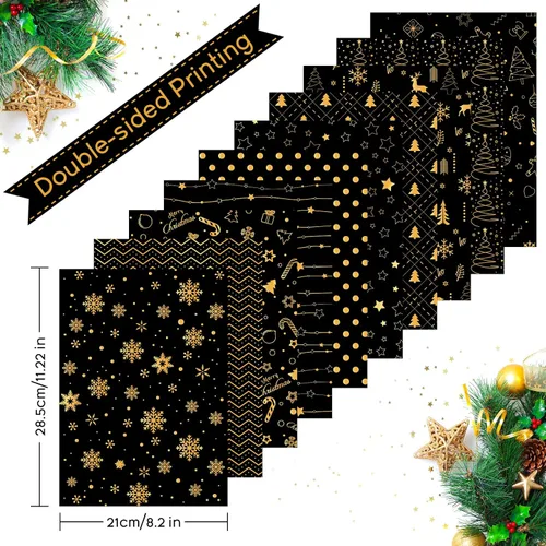 Vista 2 de MIAHART Juego de 45 hojas de papel con patrón de Feliz Navidad, 10 diseños, papel decorativo festivo para manualidades de doble cara para hacer