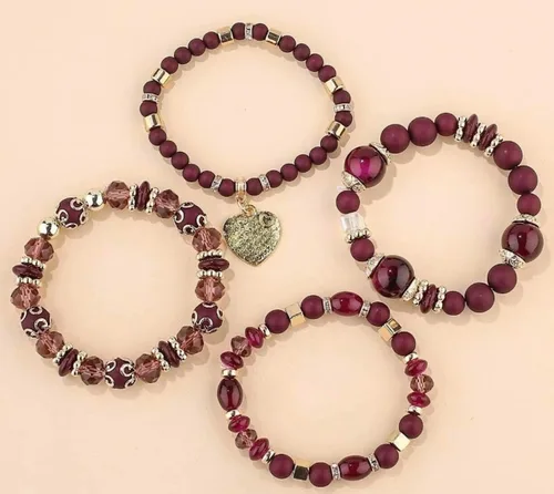 Vista 6 de Pulseras apilables de cuentas para mujer, estilo retro, con borlas de varias capas, de colores mixtos, juego de pulseras de cuentas tejidas