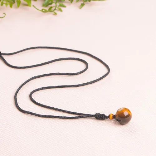 Vista 55 de iSTONE Collar unisex con dije de cuentas redondas auténticas, cadena de cuerda negra de 24 pulgadas para hombres y mujeres