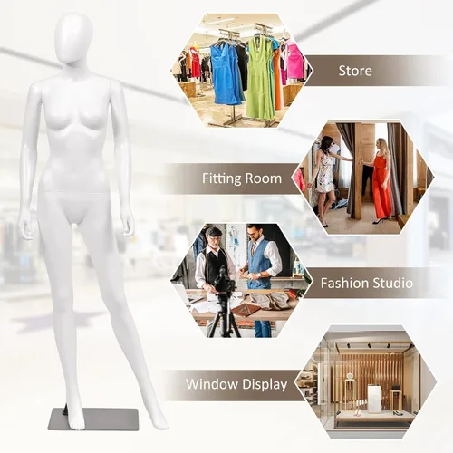Vista 7 de S AFSTAR Maniquí femenino de 5.8 pies/70 pulgadas, forma de vestido ajustable y desmontable, modelo de maniquí de cuerpo completo, soporte de torso