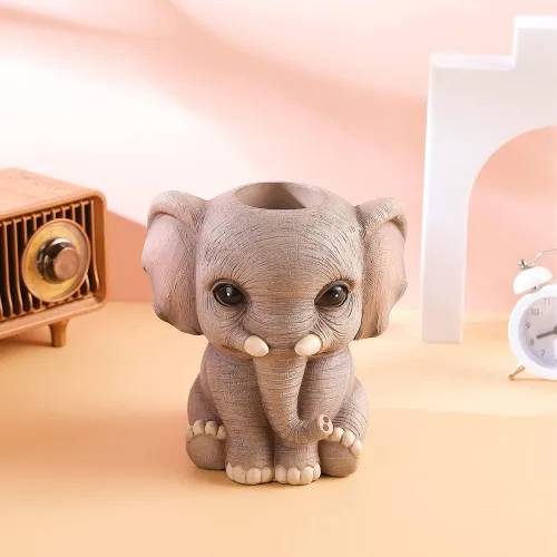 Vista 8 de Portalápices de elefante, lindos organizadores de escritorio de moda, adorno de animal, soporte para brochas de maquillaje, suministros