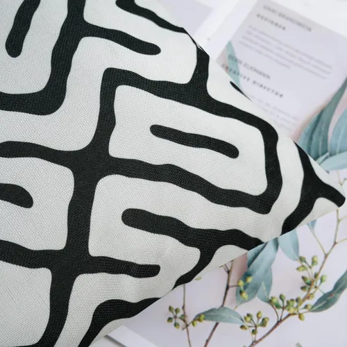 Vista 2 de Pyonic - Paquete de 2 fundas de almohada decorativas geométricas en blanco y negro, fundas de almohadón modernas y abstractas cuadradas para sofá