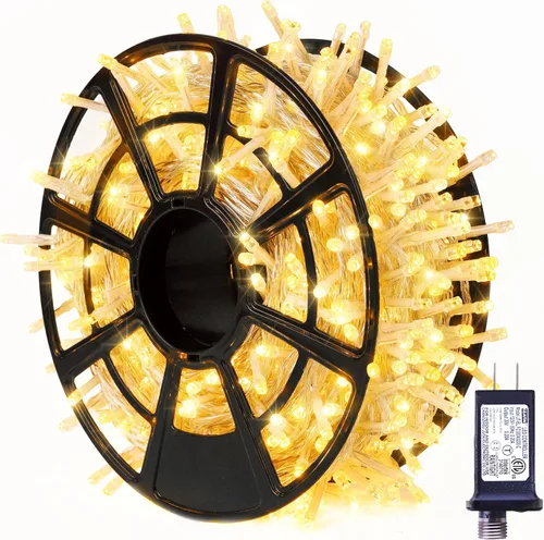 Vista 44 de JMEXSUSS 150 luces LED azules de Navidad para interiores y exteriores, luces de cadena conectables de 59 pies con enchufe, 8 modos de luces de hadas