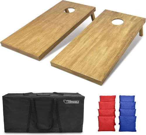 Vista 57 de GoSports 4 ft x 2 ft Regulation Size Wooden Cornhole Boards Set with Light Brown Finish - Includes Carrying Case and Bean Bags Negro- gris