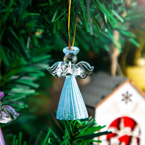 Vista 4 de 12 adornos de ángel dorado de cristal, ángeles de la guarda, adornos para árbol de Navidad de 2.1 pulgadas, colorido mini ángel colgante hilado