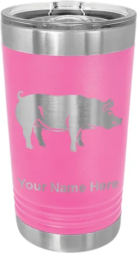 Vista 8 de LaserGram Vaso de pinta aislado al vacío de 16 onzas, cerdo, grabado personalizado incluido (negro) Engraved Gift, Vacuum Insulated Stainless