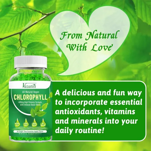 Vista 6 de Gomitas de clorofila – Super Green 13 en 1 con Ashwagandha Vitamina C Zinc y Cobre para Olor Corporal, Energía de la Piel Desodorante de Apoyo