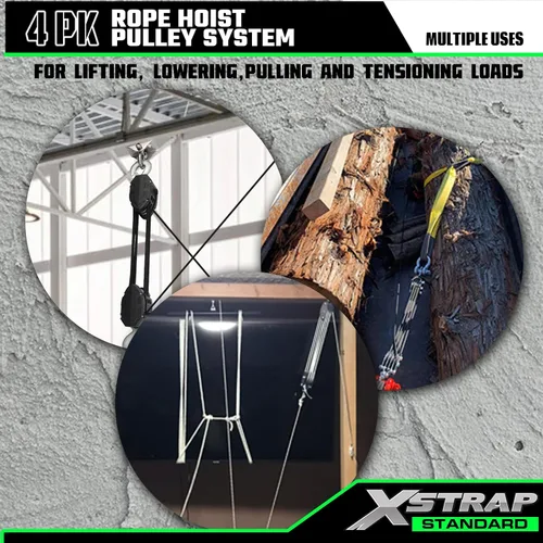 Vista 7 de XSTRAP STANDARD - Polipasto de cuerda de 50 pies, resistente bloque de rueda de rotura de 2000 libras Tackle Pulley System for Lifting Heavy
