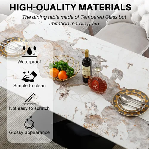 Vista 5 de Mesa de comedor moderna para mesas de cocina y comedor de mármol blanco de 70 pulgadas, mesa de comedor rectangular moderna con mesa de mármol