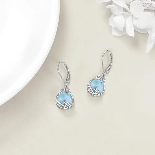 Vista 226 de Aretes colgantes con forma de lágrima de filigrana de piedra lunar de plata de ley 925 con cierre de palanca para mujer, regalos de joyería