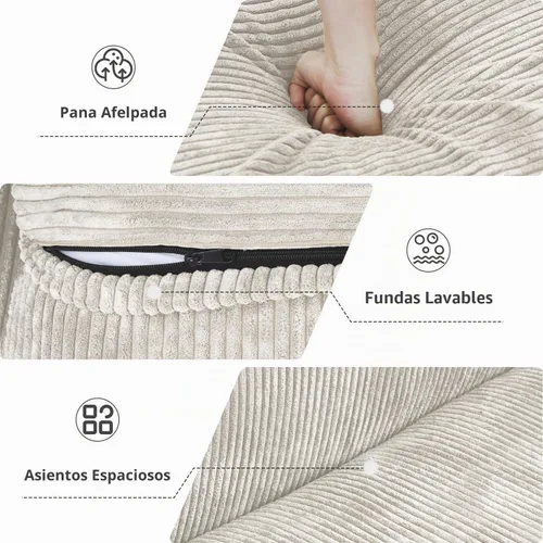 Vista 3 de WJShome Cloud Couch - Sofá seccional en forma de L de 102 pulgadas con otomana, sofá de pana de 3 plazas, sofá modular convertible para sala