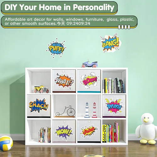 Vista 4 de Calcomanías de pared de superhéroes, decoración de pared para habitación de niños, efectos de sonido de cómic Boom Bang, calcomanías de pared