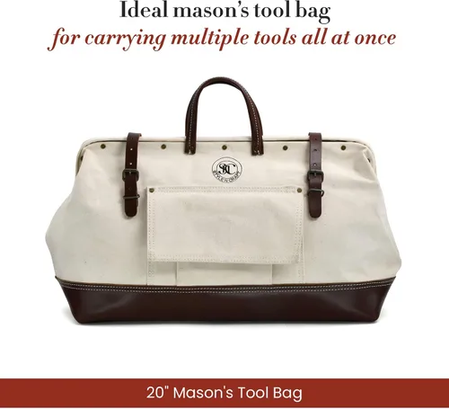 Vista 2 de Style n Craft Mason's Tool Bag, Canvas Tool Storage Bag with Full-Grain Leather Bottom