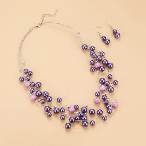 Vista 2 de Collar de perlas en capas de múltiples hebras, gargantilla de perlas para mujer, joyería de cuentas para bodas y fiestas