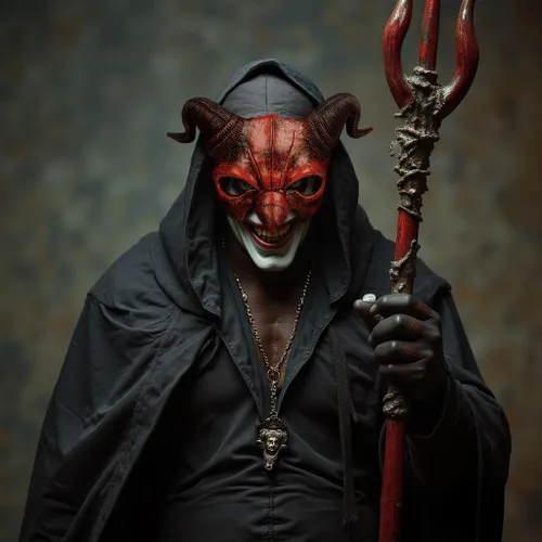 Vista 4 de VZQI Máscara de demonio de media cara de diablo para Halloween, cosplay, accesorios para adultos Rojo