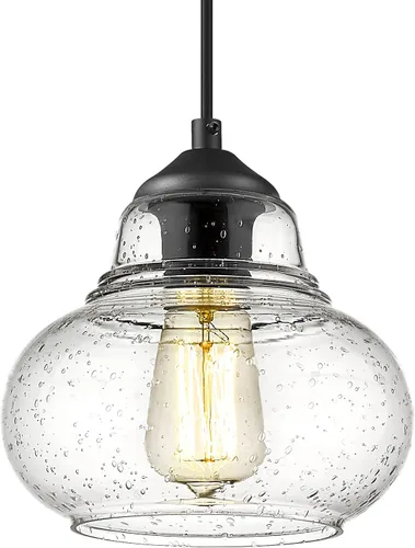 Vista 12 de ELYONA Paquete de 2 Luces Colgantes de Vidrio Burbuja, Lámpara Colgante Vintage de 8 Pulgadas de Vidrio Granulado, Luminarias Colgantes Industriales