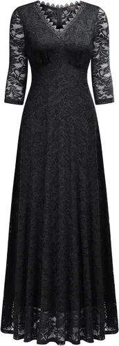 Vista 5 de MISSMAY Vestido largo formal de encaje floral con mangas 23 para dama de honor