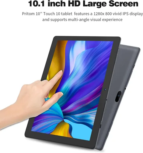 Vista 4 de PRITOM Tablet Android 13 de 10 pulgadas, tableta con funda, 64 GB, expansión de 512 GB, Quad-Core, pantalla IPS HD de 1280 * 800, cámara dual