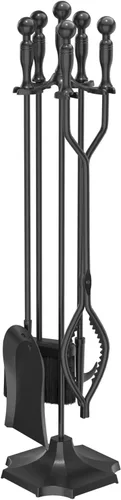 Vista 10 de Juego de 5 herramientas para chimenea de 31 pulgadas, herramientas de hierro forjado con mango ergonómico, juego de accesorios para chimenea incluye