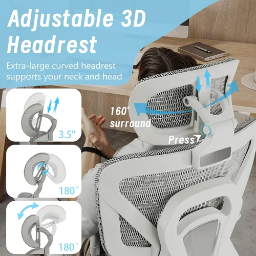 Vista 5 de Silla de oficina ergonómica con reposapiés y soporte lumbar Gris