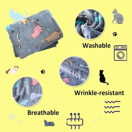 Vista 2 de El mejor regalo que brilla en la oscuridad, lindas mantas de gato con bolsa de almacenamiento, manta para niños, mantas suaves para niñas y niños
