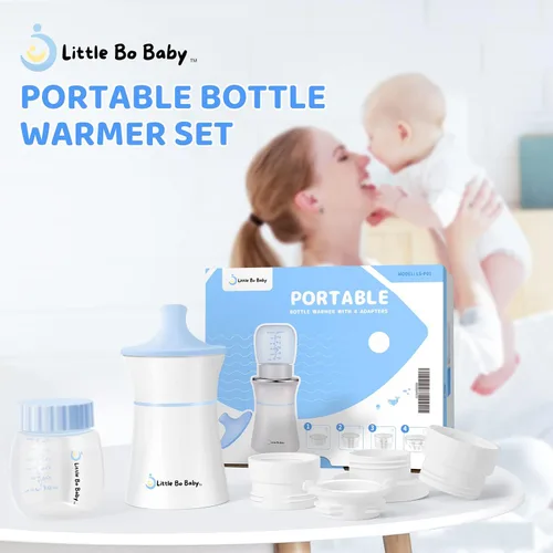 Vista 4 de Little Bo Baby - Juego de calentador de biberones portátil, calentador portátil con biberón y adaptador, calentador de botellas de viaje para leche