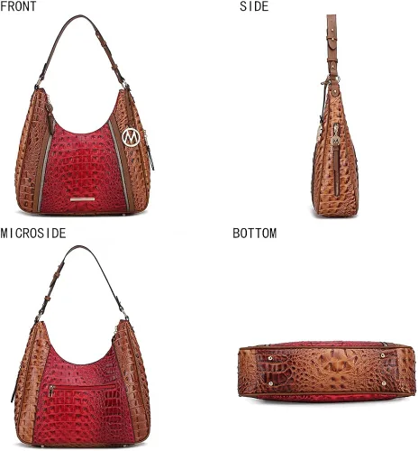 Vista 5 de MKF Collection Bolso Hobo para mujer - Bolso de mano de cuero vegano con asa superior de cocodrilo en relieve