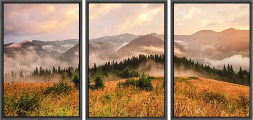 Vista 76 de SIGNWIN Lienzo enmarcado para pared, juego de arte nublado de tormenta, cielo, bosque otoñal, árboles, rústico, naturaleza, fotografía, realismo