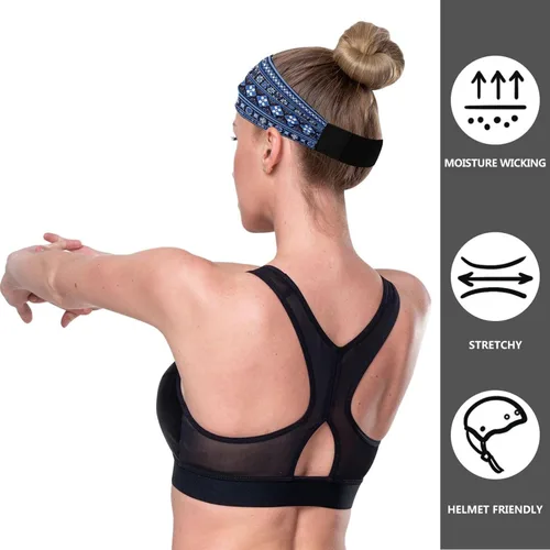 Vista 6 de Diademas de ejercicio de enfriamiento azul eléctrico con bordes para mujer, bandas elásticas sudorosas para gimnasio, gimnasio, bandas elásticas