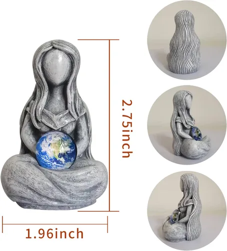 Vista 2 de Estatua de Gaia Madre Tierra, sosteniendo la tierra, estatua de diosa, estatua de arte abstracto de diosa, decoración retro de resina para oficina