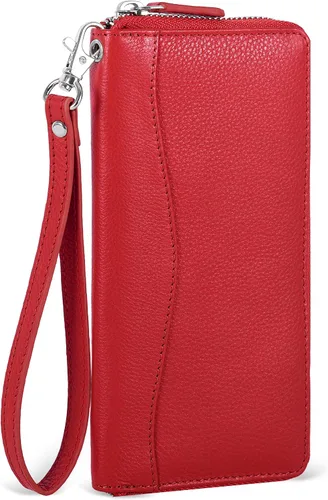 Vista 13 de Oak Leathers Cartera de cuero para mujer – Cartera Clutch RFID para mujer con 8 portadores de tarjetas de crédito, bolsillo para monedas, regalo