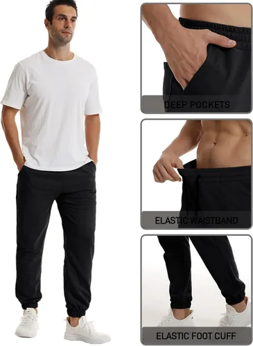 Vista 4 de GYMBULLFIGHT Pantalones deportivos para hombre, para gimnasio, correr, entrenamiento, pantalones deportivos con cordón y bolsillos