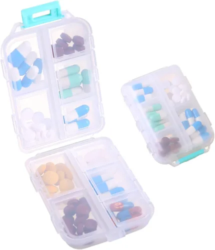 Vista 10 de Paquete de 1 organizador de pastillas de viaje, 10 compartimentos, pastillero compacto y portátil, perfecto para almacenamiento sobre la marcha