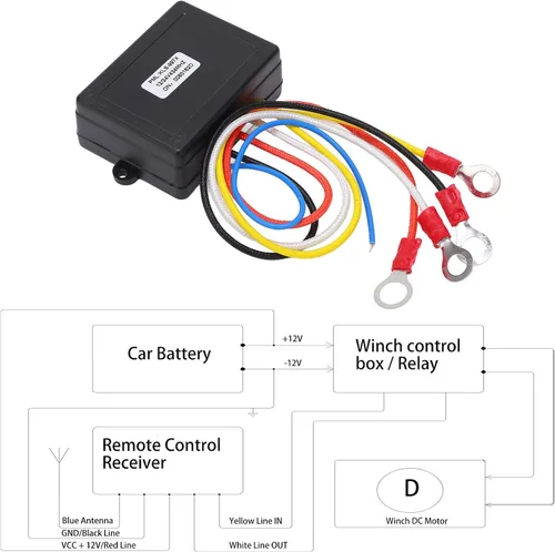 Vista 3 de Cabrestante de control remoto, interruptor de control remoto de cabrestante de 75 pies, receptor de 434 MHZ, 12 V, 24 V, universal para automóvil