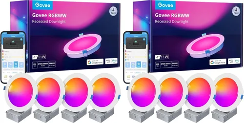Vista 9 de Iluminación empotrable inteligente Govee de 4 pulgadas, luz LED RGBWW con conexión directa Wi-Fi Bluetooth, 65 modos de escena, compatible con Alexa